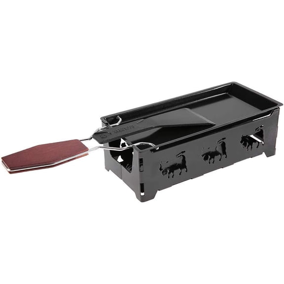 ABCISI Portable Candlelight Cheese Raclette, Non Stick Rotaster Baking Tray Stove Set, Carbon Steel Cheese Melter Pan, Home Kitchen Grilling Tool with Wood Foldable Handle