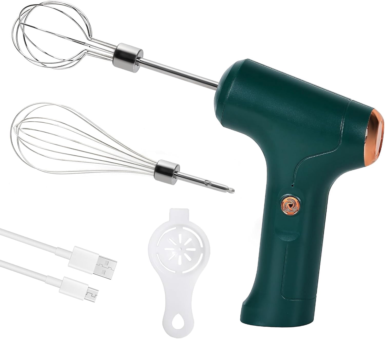 ABCISI Portable Cordless Hand Mixer, Handheld Electric Whisk with 3 Speed Modes, Egg Beater with 2 Detachable Stir Whisks for Eggs/Milkshake Cream/Butter/Baby Food  (Green)
