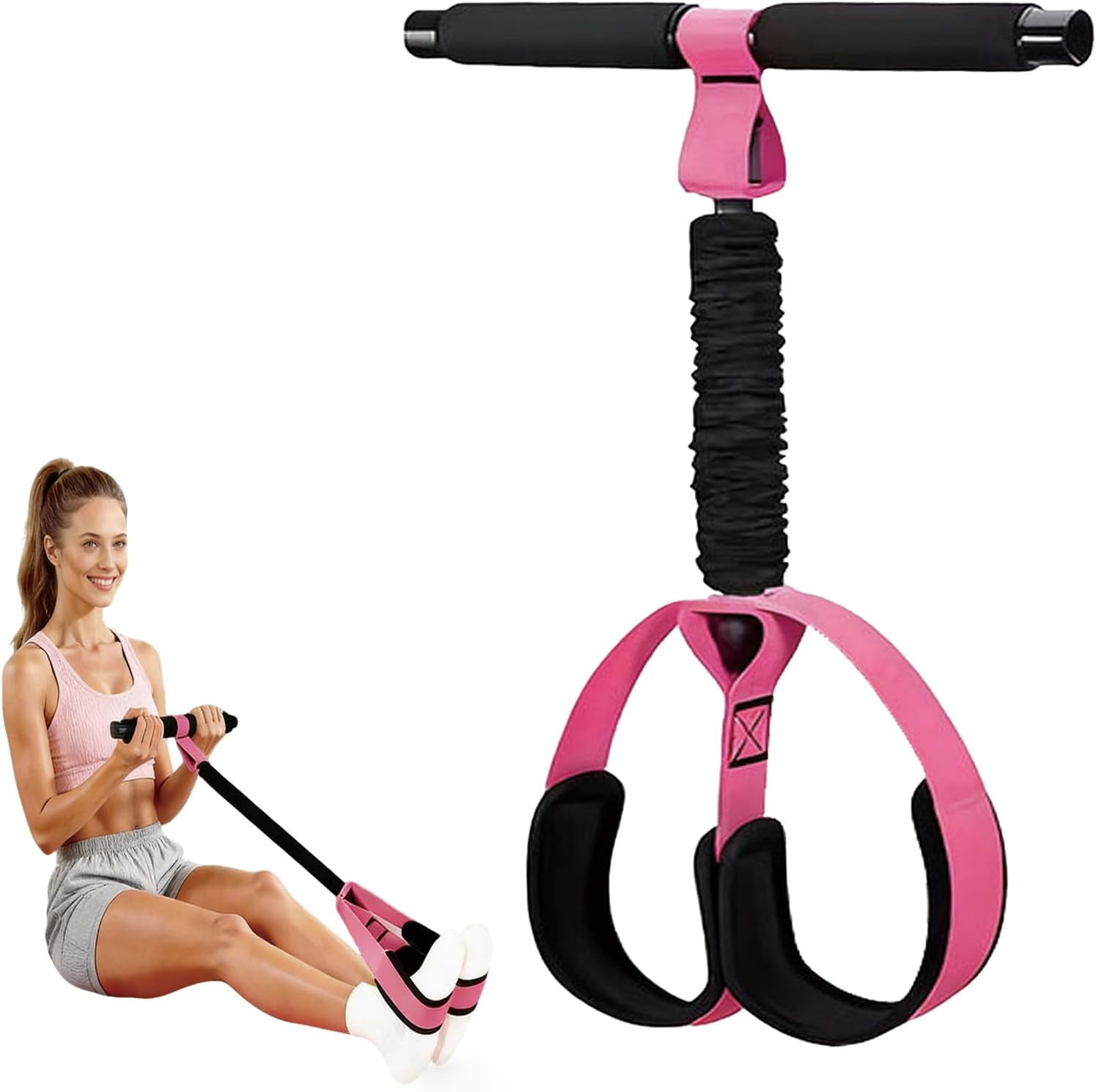 ABCISI Portable Pedal Resistance Band with Handles, Foot Pedal Exercise Band with Soft Foam & Thick Latex Tubes for Home Full-Body Workout, Multifunctional Trainer for Abs, Arms, Legs and Core