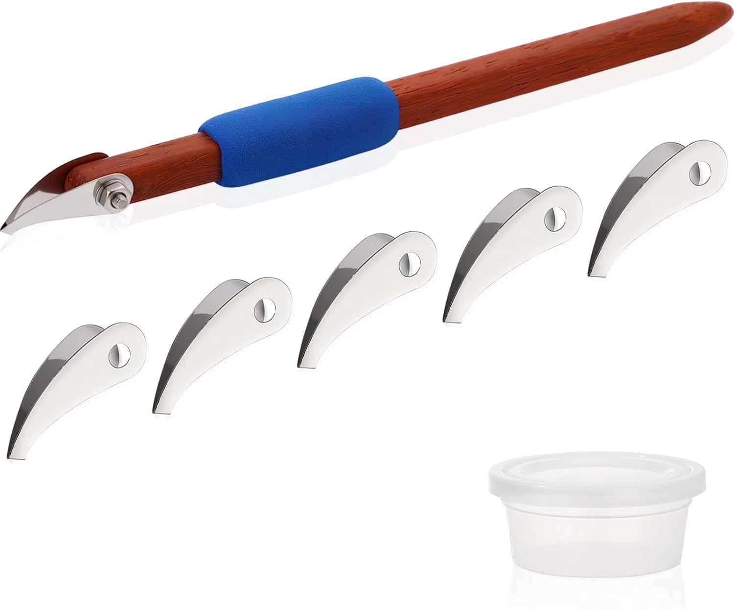 ABCISI Pottery Carving Tools Set Include 5 Stainless Steel Blades & Red Pear Wood Handle, Sculpture Scraper Craft Modelling Tools for Clay, Ceramic Sculpting, Graffito, Relief Art (V-tip)