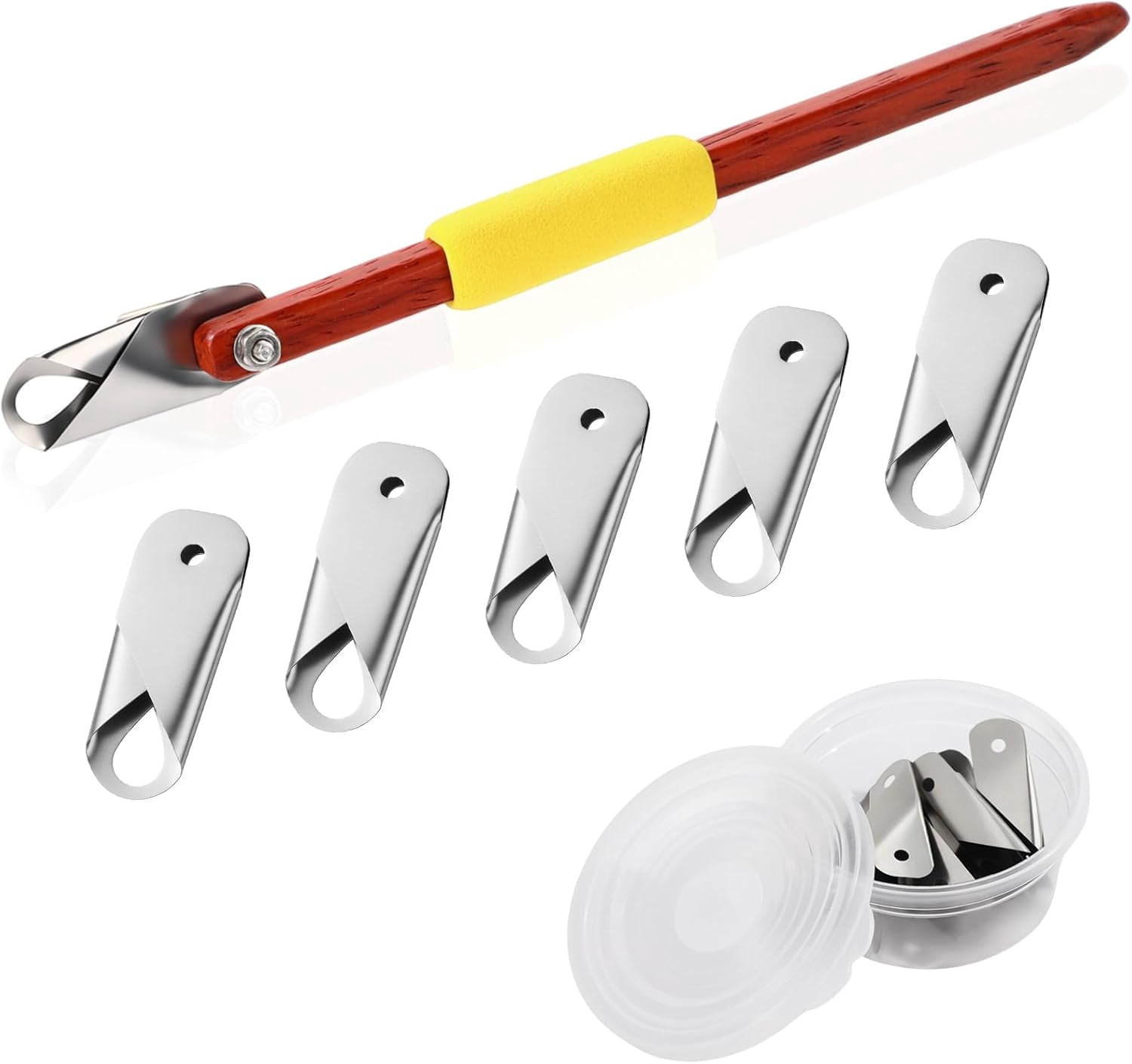 ABCISI Pottery Carving Tools Set Include 5 Stainless Steel Blades & Red Pear Wood Handle, Sculpture Scraper Craft Modelling Tools for Clay, Ceramic Sculpting, Graffito, Relief Art(U-tip)