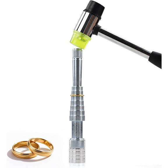 ABCISI Professional Jewelry Ring Stretcher Tool Kit with Rubber Mallet Ring Expander and Extender for Ring Making Resizing Repair Sizer Shaper, Ring Size Adjustment Tool and Hammer for Jewelers, Home