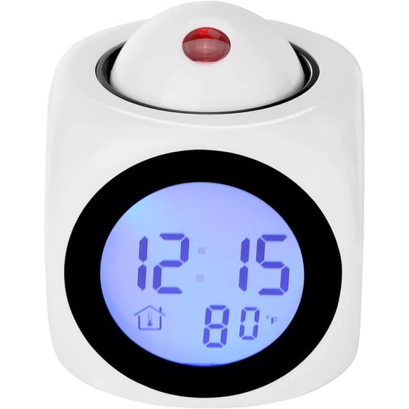 ABCISI Projection Clock for Bedroom Ceiling, Digital Voice Report Alarm Clock, 12/24 HDigital Electric Clocks Projection On Ceiling with LED Time Temperature Display for Bedside, Office (white)