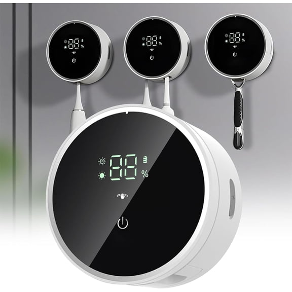 ABCISI Rechargeable Toothbrush Holders Cleaner & Dryer for Bathroom, Wall Mounted Adhesive Electric Tooth Brush Razor Holder with Auto-Inductive Cover for Home Travel, LED Smart Screen
