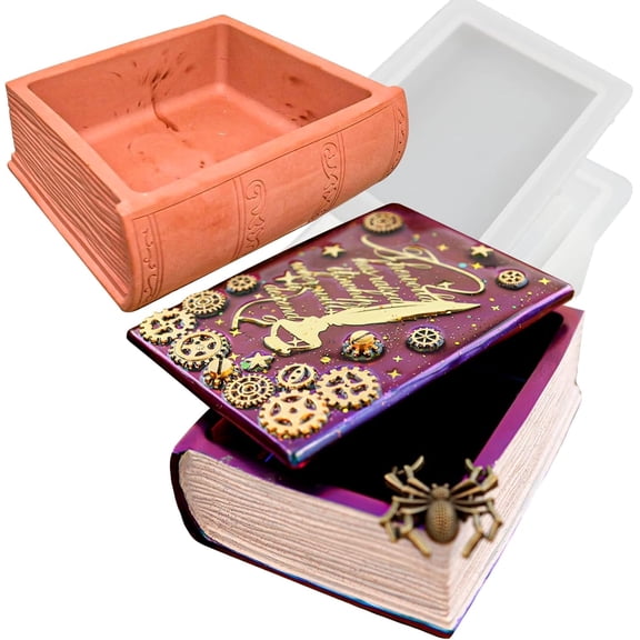 ABCISI Resin Box Mold with Lid, Book Shape Storage Box Silicone Molds for Epoxy Resin Concrete, 3D Candle Holder Jewelry Trinket Container Succulent Plant Pot Mold, DIY Art Casting Craft Home Decor
