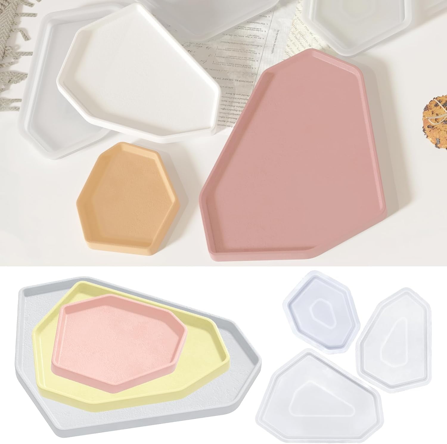 ABCISI Resin Tray Mold Set, Irregular Combination Rolling Tray Molds  of Different Shapes for Epoxy Resin, Silicone Molds with Edges for Serving Tray, DIY Holder Resin Casting Molds (Combination 1)