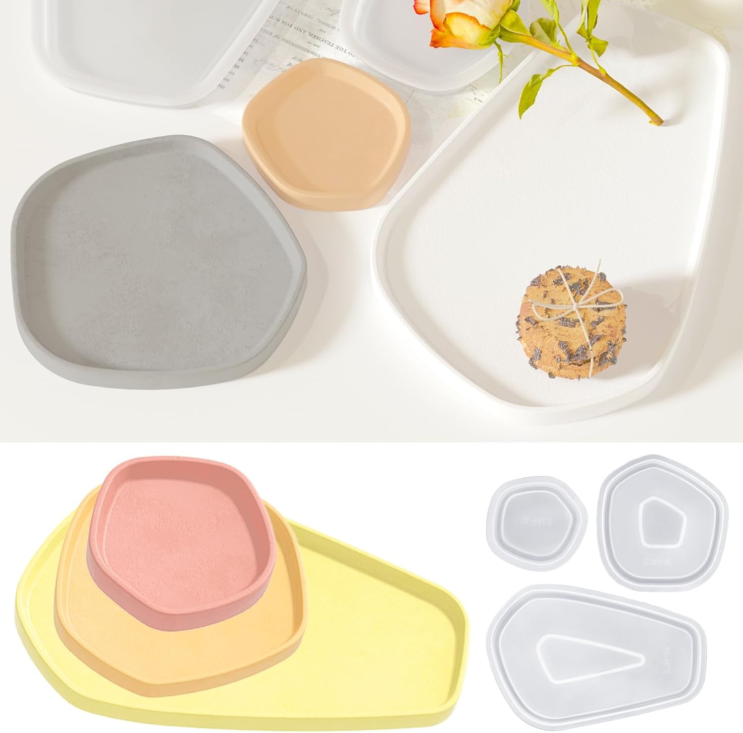 ABCISI Resin Tray Mold Set, Irregular Combination Rolling Tray Molds  of Different Shapes for Epoxy Resin, Silicone Molds with Edges for Serving Tray, DIY Holder Resin Casting Molds (Combination 2)