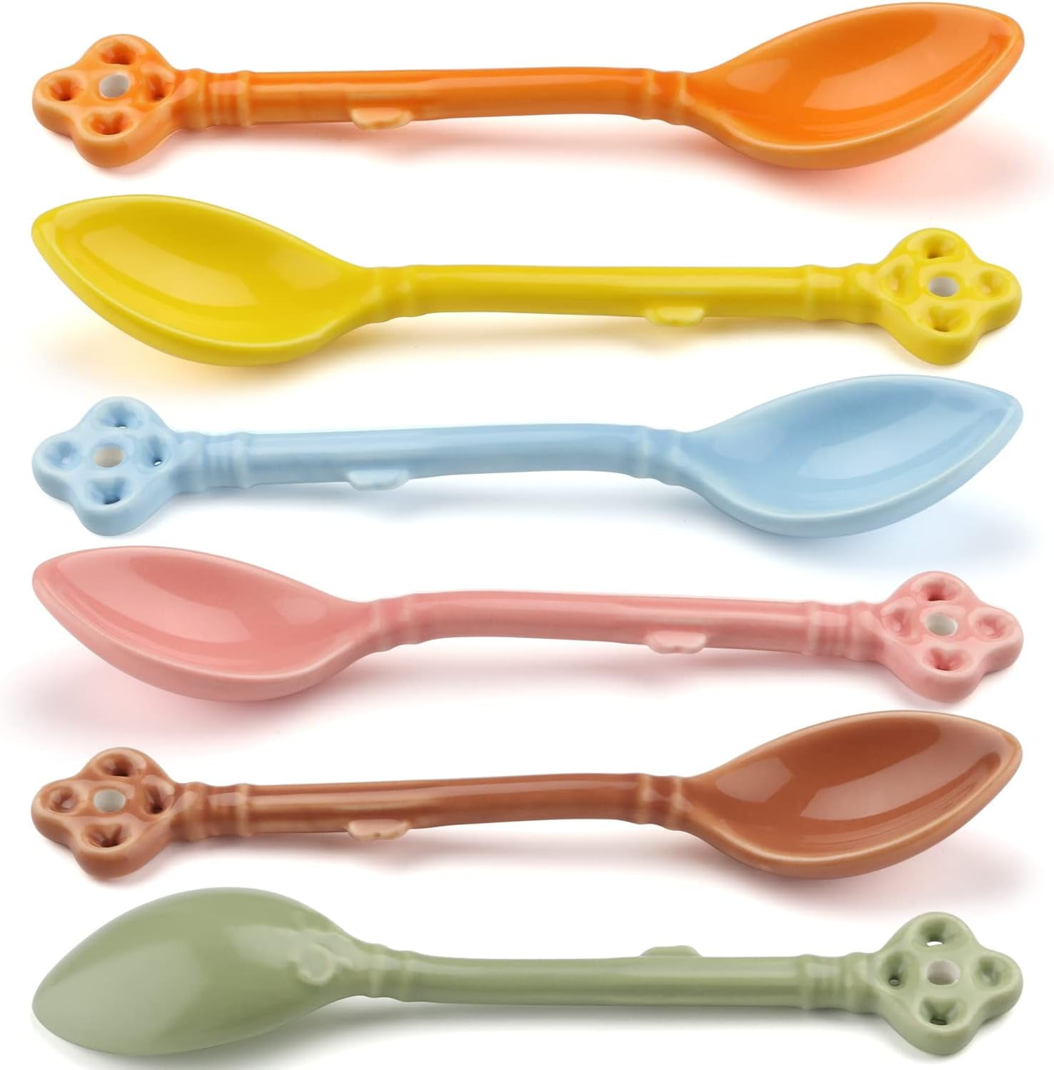 ABCISI Retro Key Shape Coffee Spoons, Vintage Ceramic Espresso Spoons Set of 6, Small Coffee Stirring Spoon for Coffee, Dessert, Tea and Ice Cream, Multicolored