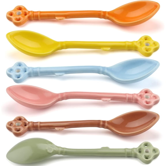 ABCISI Retro Key Shape Coffee Spoons, Vintage Ceramic Espresso Spoons Set of 6, Small Coffee Stirring Spoon for Coffee, Dessert, Tea and Ice Cream, Multicolored