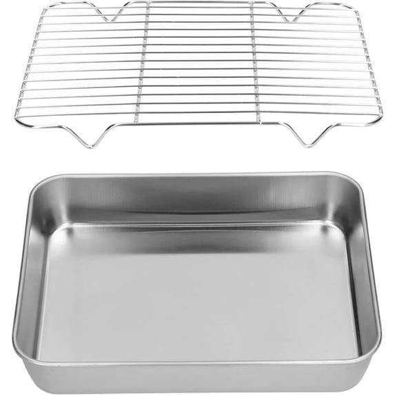 ABCISI Roasting Pan, Rectangular Heavy Duty Turkey Roasting Baking Broiler Oven Pan with Rack and Handle for Oven,High Sided Easy to Clean, Roast Tray for Chicken, Vegetable, Lasagna(23.5 *17.5 *5CM)
