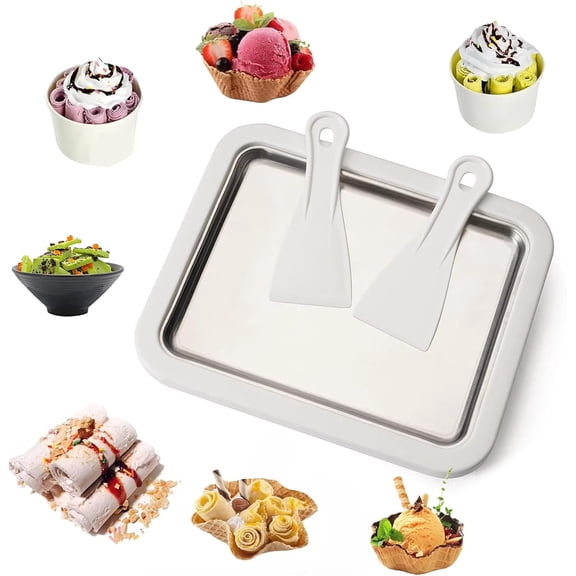 ABCISI Rolled Ice Cream Maker Kit, At Home Rolled Ice Cream Maker, Manual Rolled Ice Cream Machine, DIY Rolled Ice Cream Tray for Kids & Adults with 2 Scrapers for Families and Parties (White)