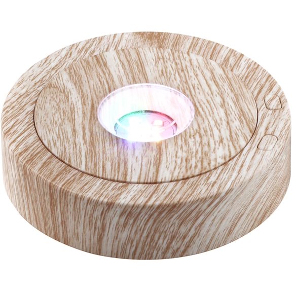 ABCISI Rotating Led Base - Positive and Negative Rotation Display Stand with 7 Lights, Colorful Led Light Base for Glass Crystal Art, Nice Holiday Party Decor (Wood Grain)