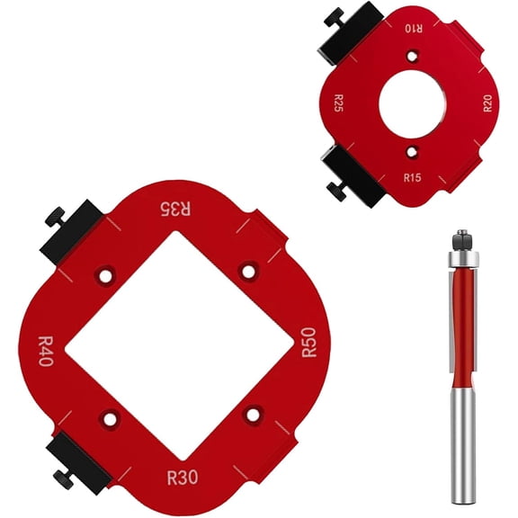 ABCISI Round Corner Radius Template, Router Corner Template Set, Radius Jig with Guide Pin, R10-R50 Corner Templates, Red Aluminum