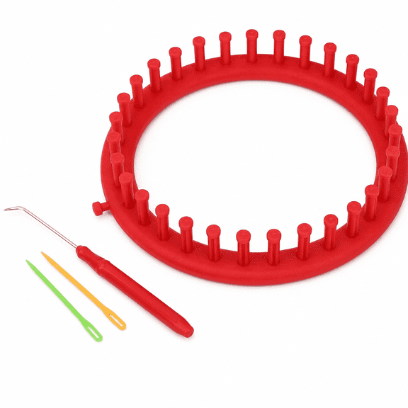 ABCISI Round Knitting Loom Kit, DIY Circular Knitting Board with Hook and Yarn Needles, Plastic Hat Scarf Headband Shawl Maker for Beginners and Experienced Crafters, 19cm