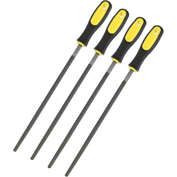ABCISI Round Metal File, High Carbon Steel Diamond Hand File W PVC Grip Handle for Wood/Metal/Ceramic/Glass/Stone/Jewelry/Tile/Model/DIY/Sharpening File (10 Inch,4-Pack)