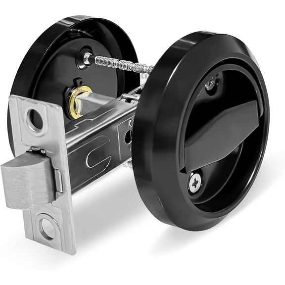 ABCISI Round Recessed Door Lock, Stainless Steel 304 Hidden Recessed Cup Door Handle, Low Profile Door Knob for Privacy Pocket Door, Flat Door Knob, Black