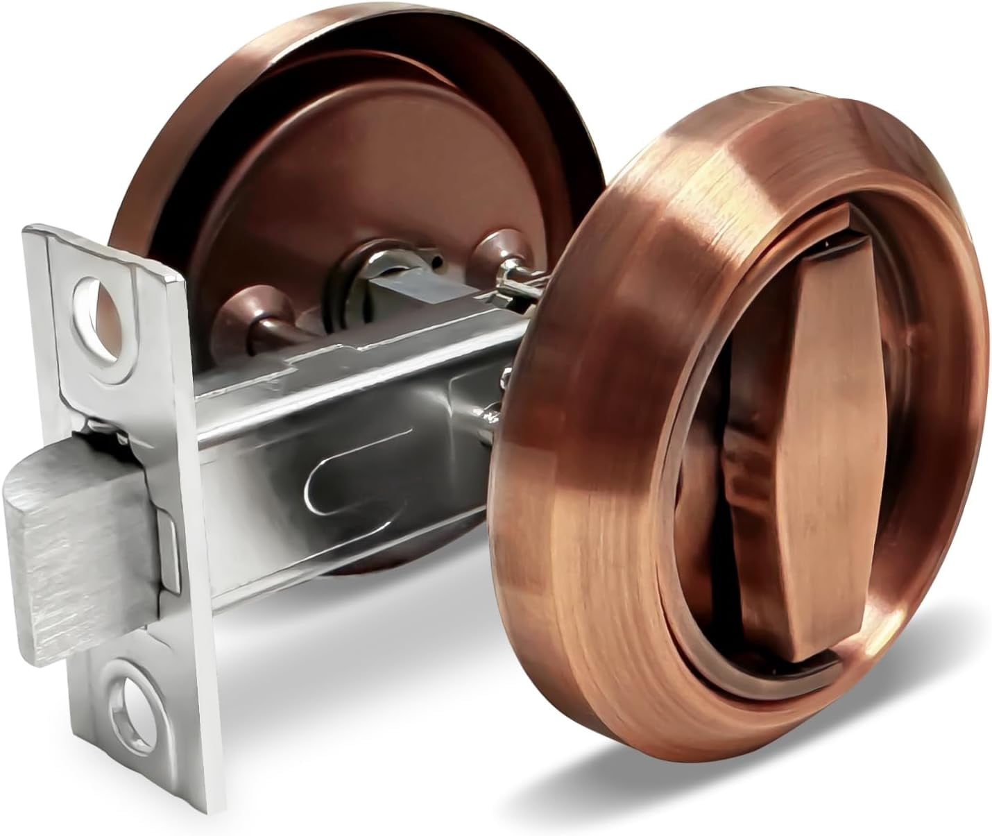 ABCISI Round Recessed Door Lock, Stainless Steel 304 Hidden Recessed Cup Door Handle, Low Profile Door Knob for Privacy Pocket Door, Flat Door Knob, Copper