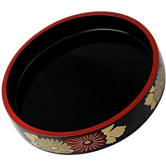 ABCISI Round Sushi Plate, Reusable ABS Plastic 29.5cm / 11.6in Japanese-Style Serving Tray for Sashimi Seafood Salmon Party Wedding Buffet Sushi Platter, Elegant Black