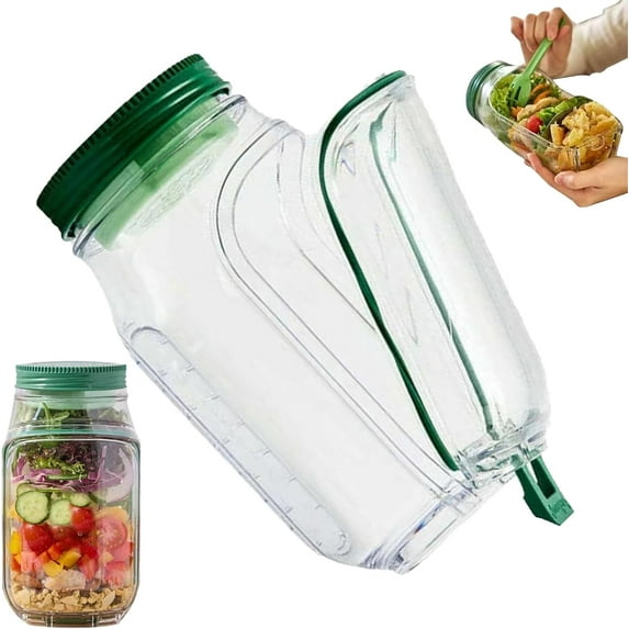 ABCISI Salad Pod Mason Jar Side Open, 1000 ML Reusable Leakproof Salads Jar, Portable Salad Lunch Container for Alternating Use, Snack Box with Lid Suitable for Office, Picnic, Gym, Travel