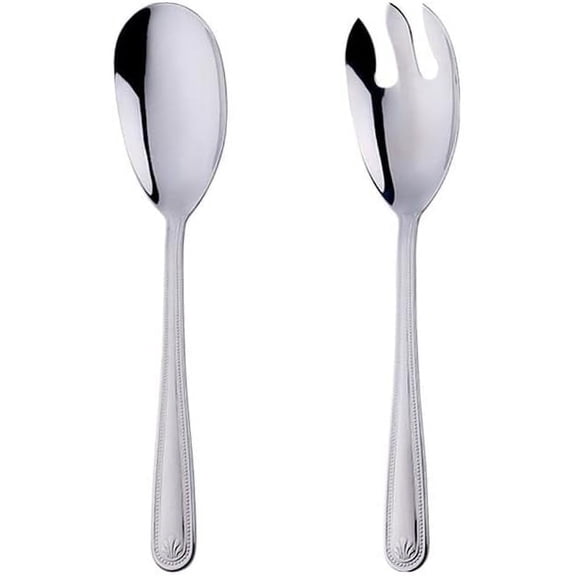 ABCISI Salad Spoon and Fork Set, 12 Inch Stainless Steel Salad Server with Fine Mirror Finish,  Great for Buffets Catered Events, Serving Utensils Set, Dishwasher Safe, Pack of 2, Silver
