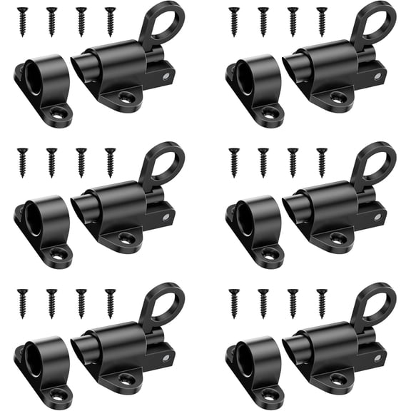 ABCISI Self-Closing Latches, Black Spring Door Lock, Aluminum Alloy Resilient Bolt Latch for Gate, Window and Cabinet, Security Automatic Spring Barrel Slide Door Lock with Screws, 6 Pack, Black
