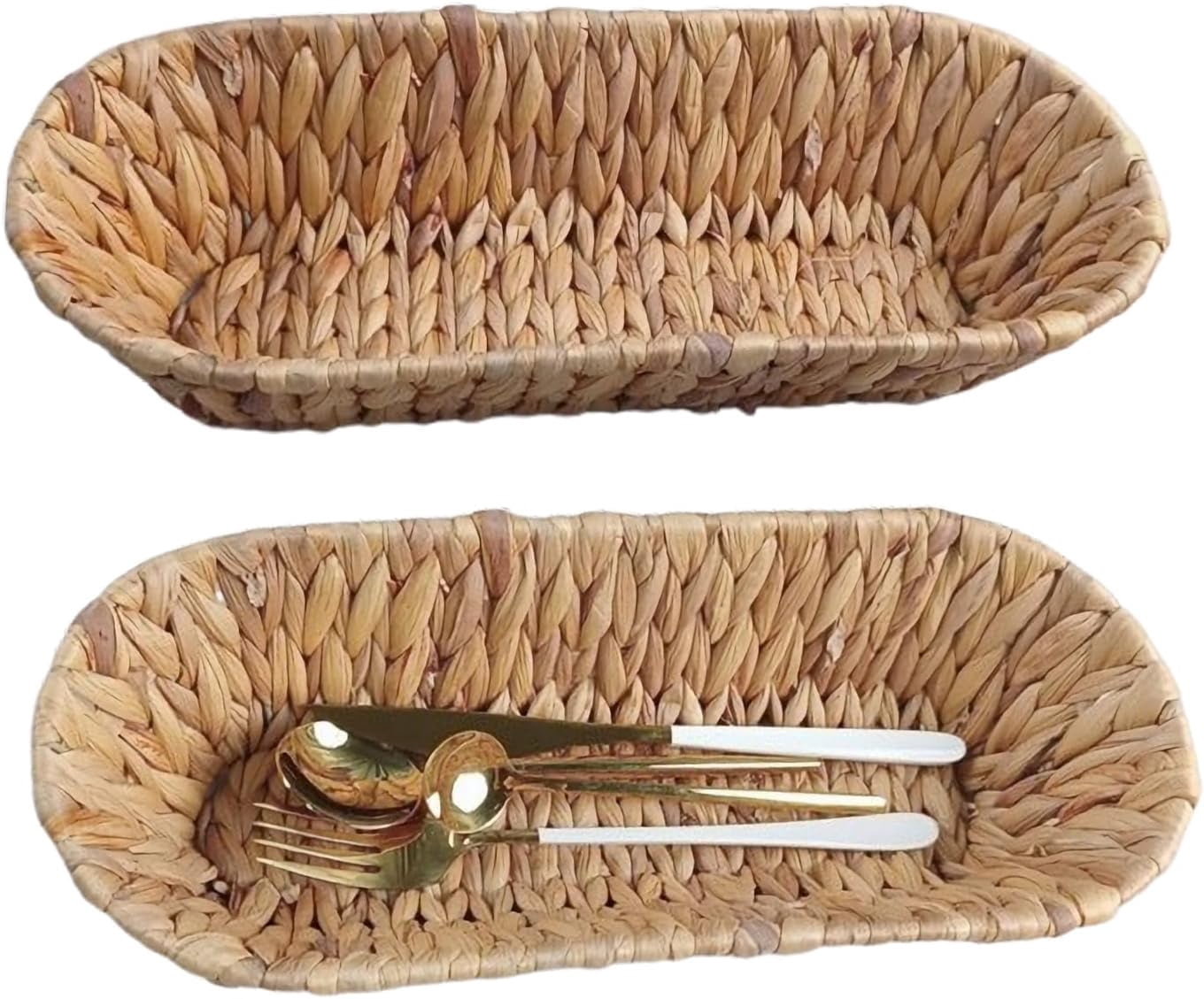 ABCISI Set of 2 Small Wicker Baskets for Flatware Organizer, Rustic Woven Desktop Storage Basket for Kitchen Living Room, Silverware Caddy Utensil Caddy Basket Bread Baskets Cutlery Holder for Party