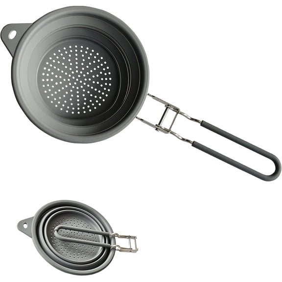 ABCISI Silicone Collapsible Colander with Handle, Multipurpose Folding Strainer for Draining Pasta, Vegetable, Fruits, Home/RV Kitchen Space Saving Silicone Colander (Grey)