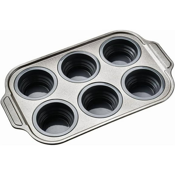 ABCISI Silicone Muffin Pan for Baking, Silicone Molds with Metal Frame, Egg Bite Maker, Cupcake Pans 6 Regular Size, Muffin Tins Easy to Pop Nonstick Non Toxic Bakeware for Oven (Gray)