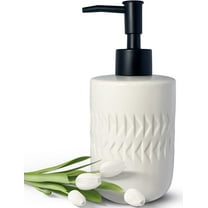 ABCISI Soap Dispenser, Cylindrical Lotion Dispenser with Matte Black Pump, 12oz Ceramic Relief Hand Dish Soap Dispenser, Refillable Liquid Dispenser for Kitchen Bathroom (Relief White)