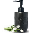 thumbnail image 1 of ABCISI Soap Dispenser, Cylindrical Lotion Dispenser with Matte Black Pump, 12oz Ceramic Relief Hand Dish Soap Dispenser, Refillable Liquid Dispenser for Kitchen Bathroom (Relief Black), 1 of 12