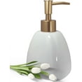thumbnail image 1 of ABCISI Soap Dispenser, Liquid Soap Dispenser with Gold Pump for Kitchen Bathroom, Refillable Countertop Lotion Ceramics White Hand Soap Dispenser for Shower 430ml (Pyramid White Bottle), 1 of 13
