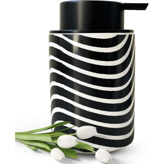 ABCISI Soap Dispenser, Modern Ceramic Soap Dispenser with Fashionable appearance design for Kitchen Bathroom Decor, 12ounce Refillable Liquid Dispenser for Kitchen (Zebra Print)
