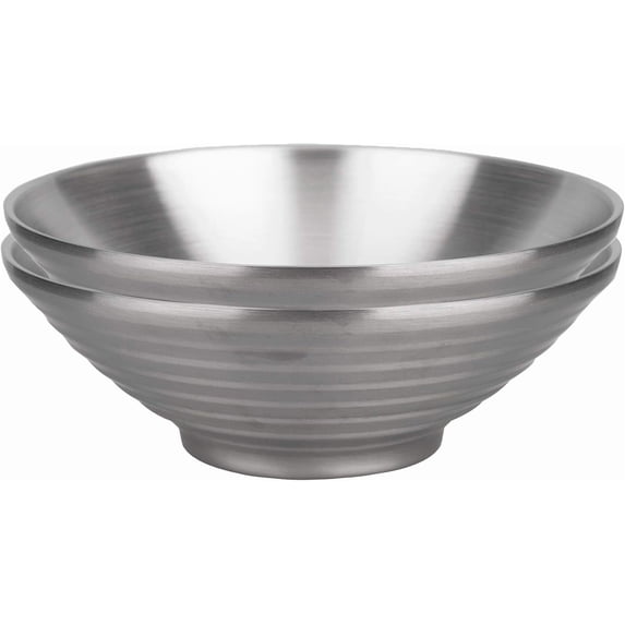 ABCISI Soup Bowls Ramen Bowls, SUS304 Stainless Steel Double Walled Serving Bowl for Udon Soba Pho Salad Cereal, Heat Resistant Food Serving Bowl Kitchen Supplies for Home Restaurant, 8.6-Inch(2 Pcs)