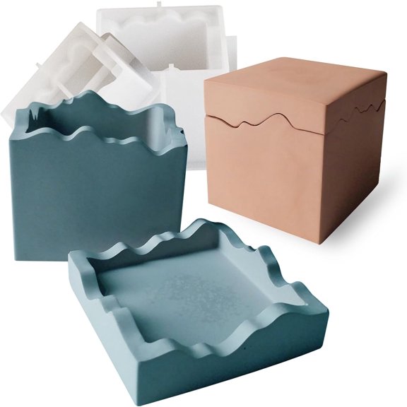 ABCISI Square Box Mold with Irregular Edges, Creative Candle Vessels Jewelry Holder Resin Concrete Molds, Unique Storage Container Jar Dish Display Silicone Molds DIY Epoxy Resin Art Craft Kit