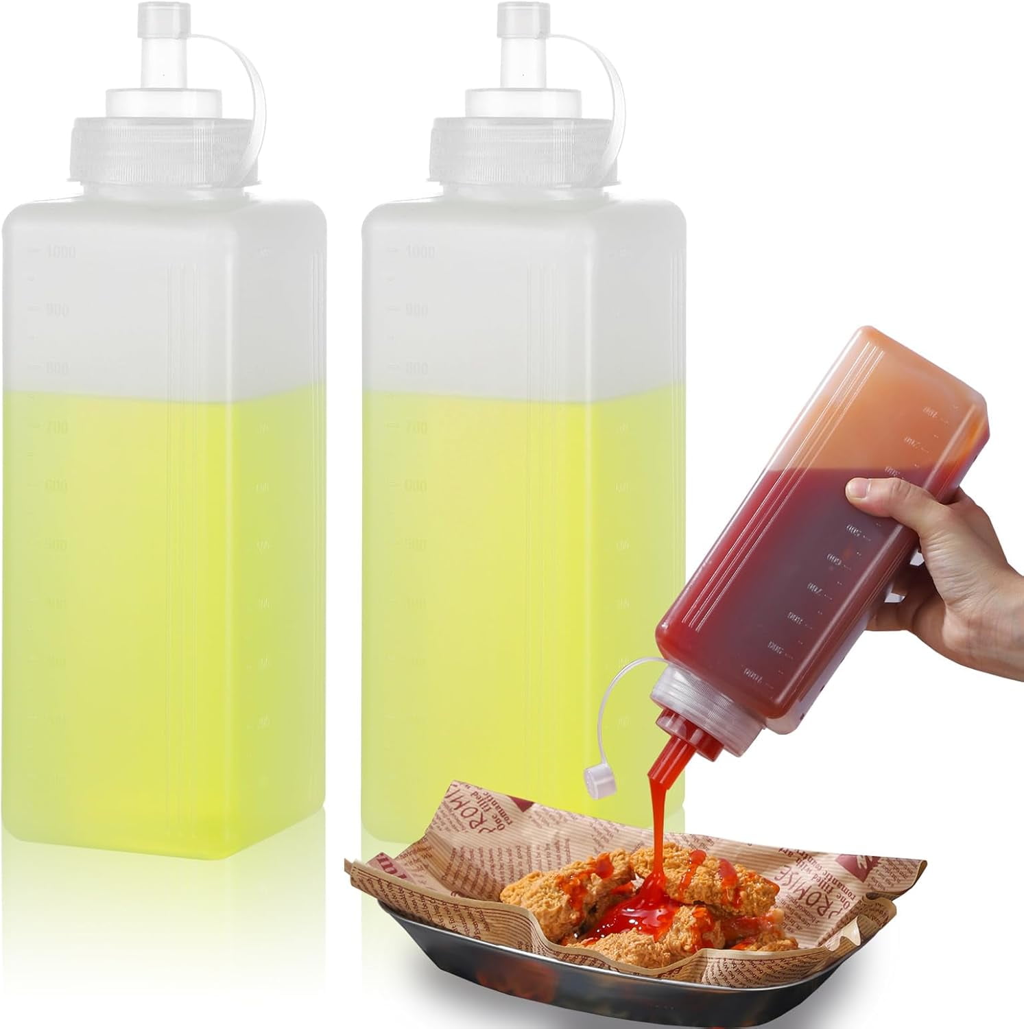 ABCISI Squeeze Bottle, 2 Pack 1 qt Large Squeeze Bottle with Wide Mouth, Easy to  Use. Large Plastic sauce dispenser for Kitchen, Restaurant