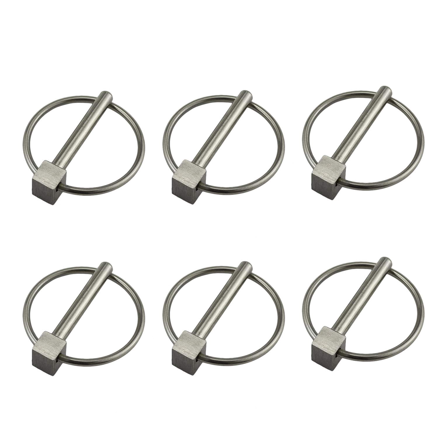ABCISI Stainless Steel 316 Linch pins, Linch Pin Dia 6.1mm(1/4In) x L 43.5mm(1-2/3in) with Ring 6 Pack, Accessories for kayak, canoe, boat, dinghy trolley trailer