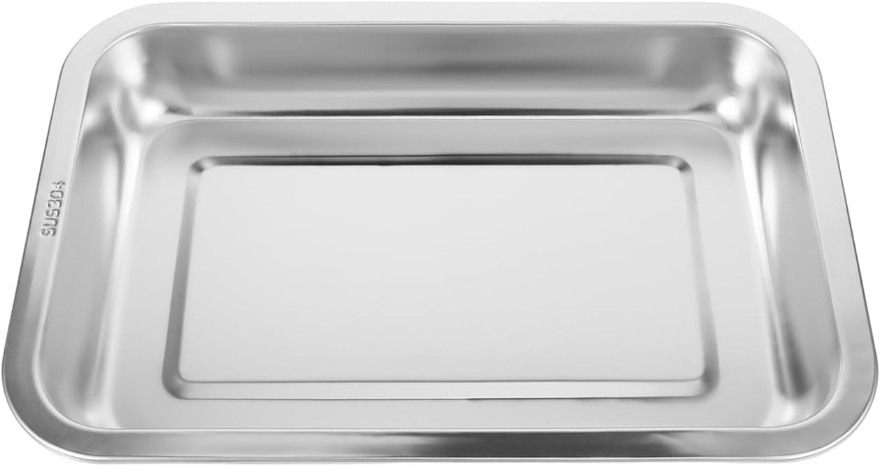 ABCISI Stainless Steel Cat Litter Box- Low Entry Litter Box for Small Cats Hamster Rabbits, Small Open Nonstick Metal Kitten Litter Tray, 31.50X21.50X4.50CM, Silver