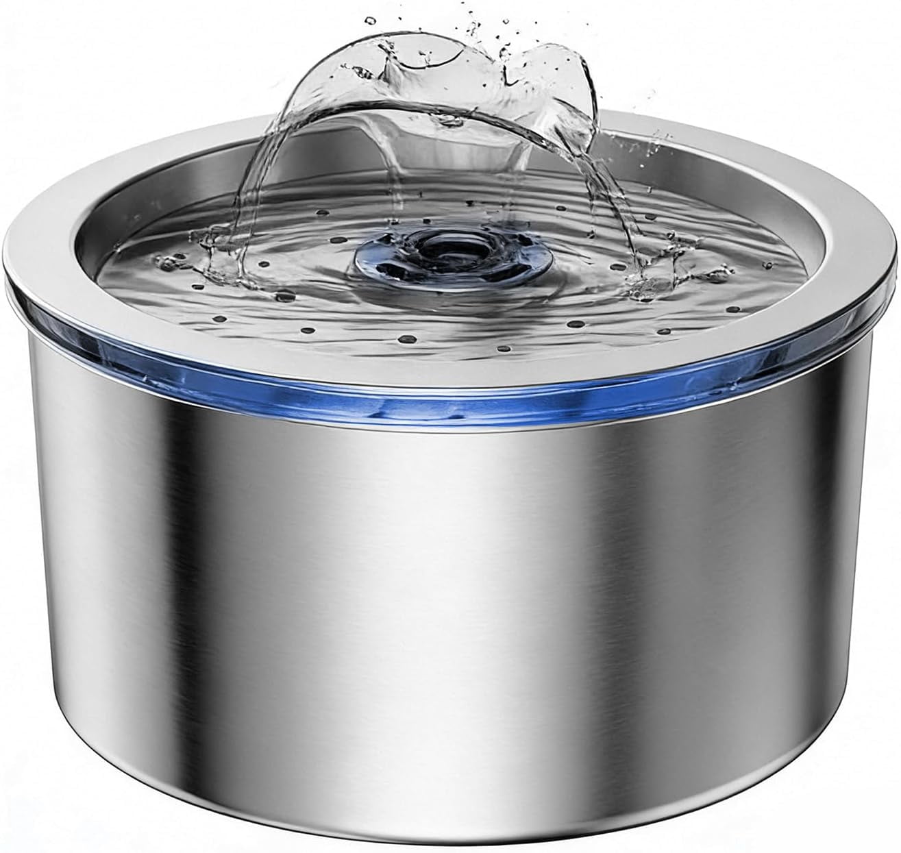 ABCISI Stainless Steel Cat Water Fountain, 74oz/2.2L Automatic Pet Fountain with Filters & USB Pump, Ultra Quiet Water Dispenser for Cats Indoor, LED Monitoring Water Level
