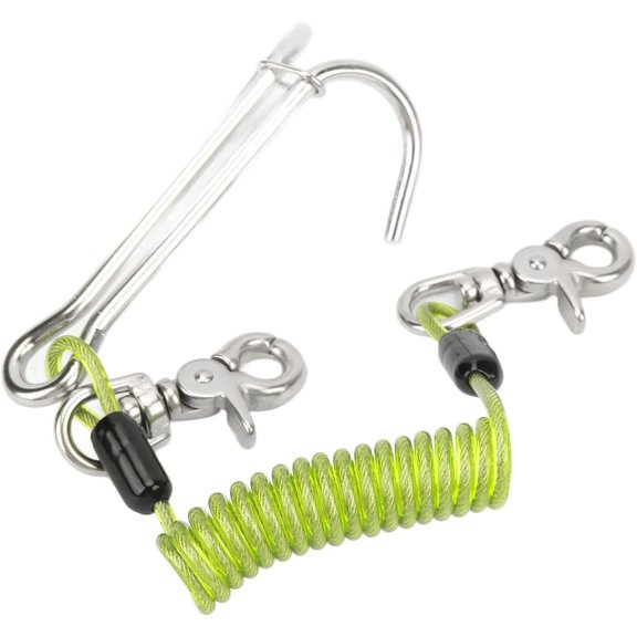ABCISI Stainless Steel Diving Current Hooks with Spiral Coil Lanyard, Double Reef Drift Hooks, Diving Current Hooks with Strong Underwater Stability, Suitable for Divers, Green