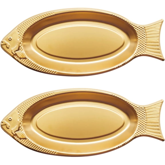 ABCISI Stainless Steel Fish Serving Platter, 2Pcs Fish Shaped Plate, Large Metal Food Serving Tray for Fishes Meat Appetizers Dessert Sushi, Perfect for Families, Hotels, Restaurants, Schools, 35cm