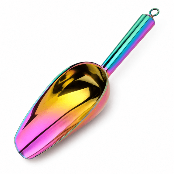 ABCISI Stainless Steel Ice Scoop, 9.8 Inch Rainbow Food Scoop with Thickened Mirror Finish, Multipurpose Metal Shovel for Candy, Flour, Nuts, Popcorn, Coffee Beans, Kitchen Bar Party Wedding