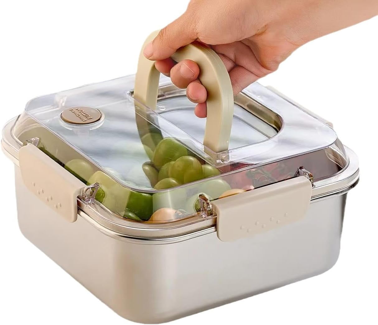ABCISI Stainless Steel Lunch Box, 304 Stainless Steel Food Storage Containers Box with Lid and Handle, Leak Proof & Airtight Lids Bento Box, Oven Freezer Dishwasher Safe (2300ML)