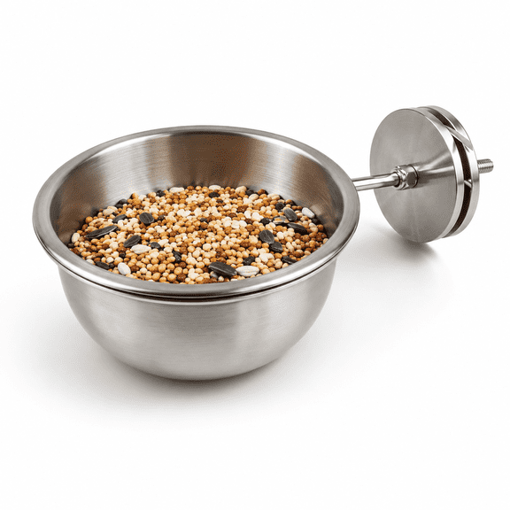 ABCISI Stainless Steel Parrot Feeding Cup with Locking Clamp, Anti-Snatch Bird Cage Food and Water Bowl for Cockatiels, Conures, Budgies, Macaws and Small Pets, Size S