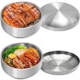 thumbnail image 1 of ABCISI Stainless Steel Rice Bowl with Lid, Set of 2 Korean Rice Bowl for Kitchen Restaurant, Double-walled Metal Bowls, Multi-Purpose Insulated Soup Bowls Snacks Bowls(13cm Silver), 1 of 14