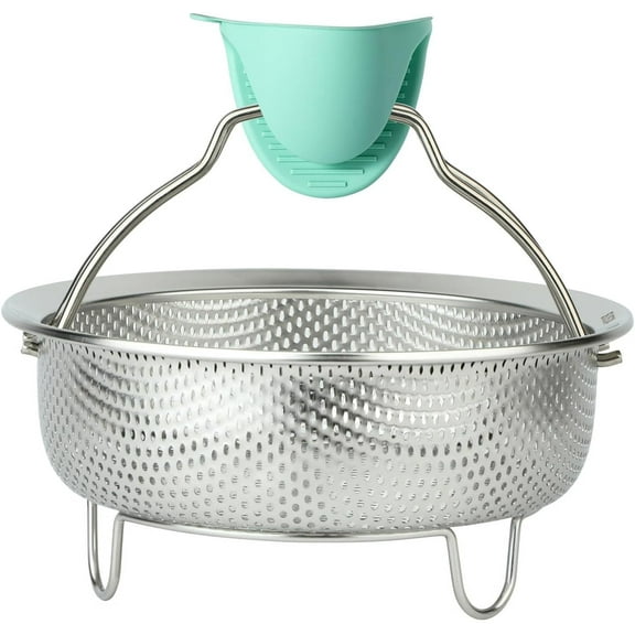 ABCISI Stainless Steel Steamer Basket,Versatile Insert & Colander,Premium Vegetable & Dumpling Steamer,Pot Accessories with Handles & Feet,Multi-Purpose Mesh Strainer for Cooking & Washing Fruit,24cm