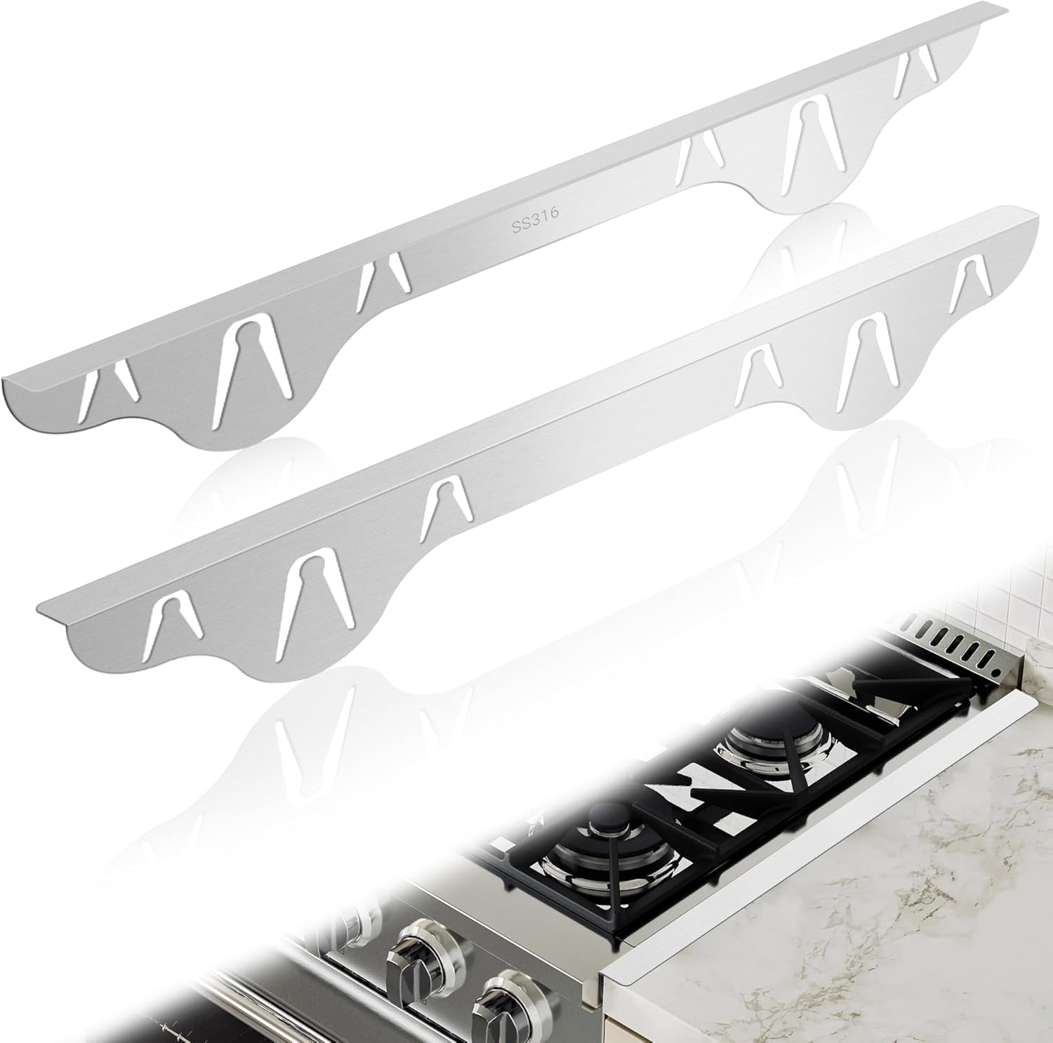 ABCISI Stove Counter Gap Covers, 316 Stianless Steel Stove Gap Filler Oven Side Gap Filler, Won't Melt Like Silicone or Corrode Away With Salt Like 304 Stainless Steel(23.6 Inches,2 PACK)