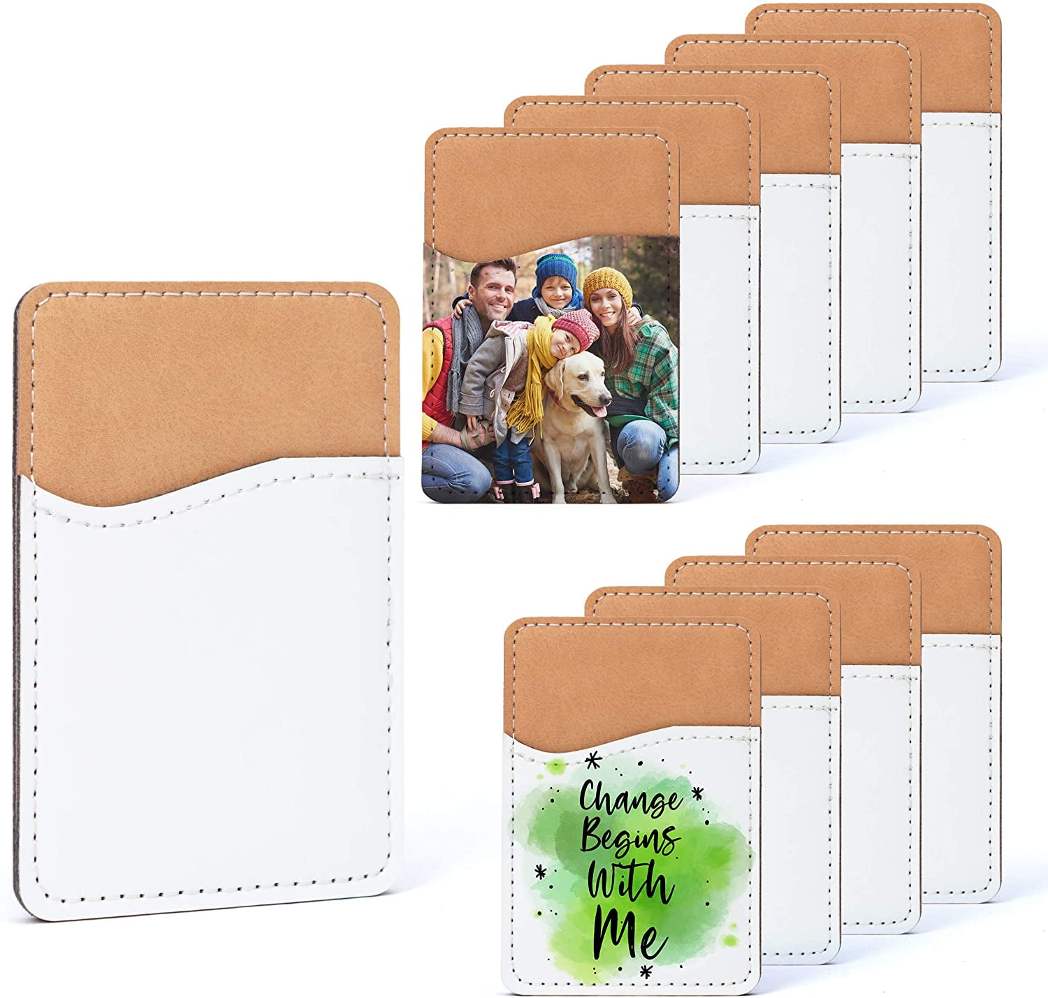 ABCISI Sublimation Blanks Phone Wallet - PU Leather Card Holder for Back of Phone Stick on iPhone Android HTV Friendly DIY Blanks for Vinyl Projects (10PCS White PU Leather)