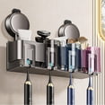 thumbnail image 1 of ABCISI Suction Cup Toothbrush Holders for Bathroom, Wall Mounted Toothbrush Holder Set with 4 Cup Holders & 4 Storage Compartments, Bathroom Organizer for Toothpaste, Razor, Comb, Room Accessories, 1 of 9