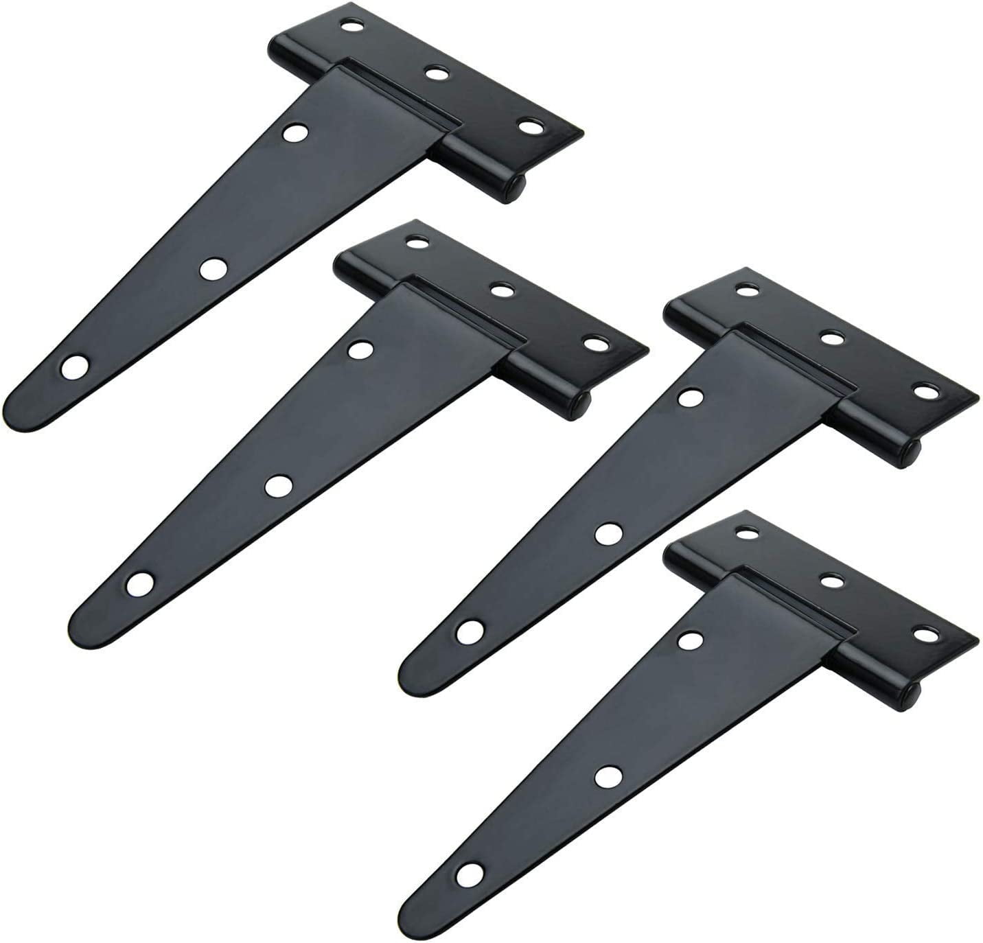 ABCISI T-Strap Barn Door Hinges, Shed Door Heavy Duty Hinges Gate Strap Hinges, Black Wrought Hardware Iron Rustproof (5inch, 4 PCS)