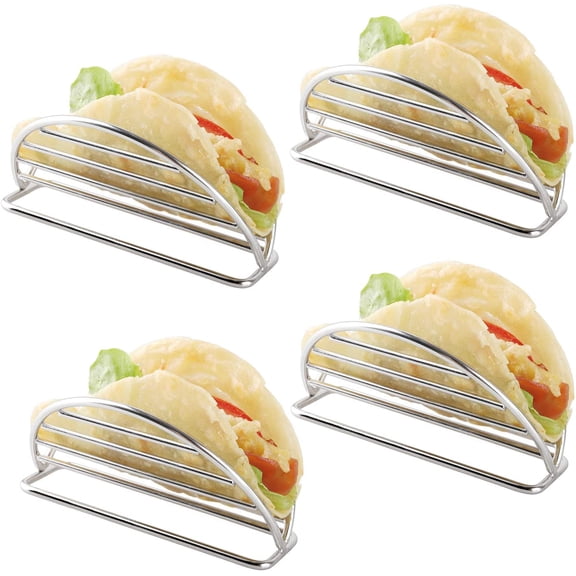 ABCISI Taco Holder Stand, Stainless Steel Taco Rack Tray, Sturdy Taco Holders Kitchen Set for Tortillas, Burritos, Parties & Restaurants (4 PCS)